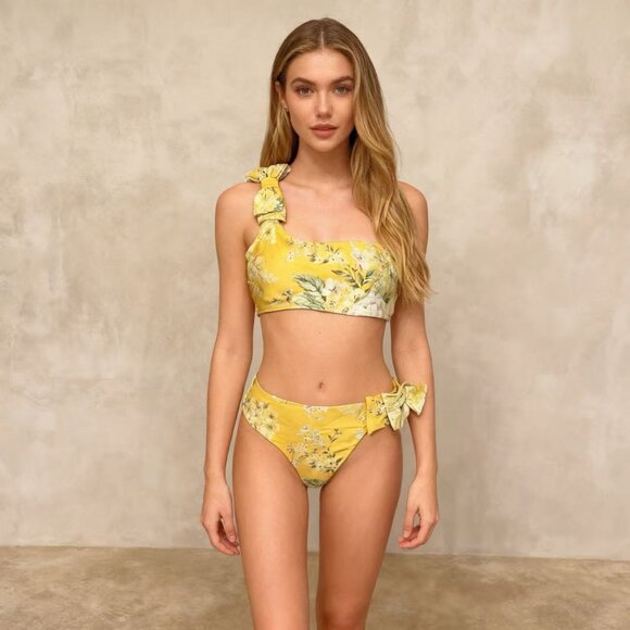 ZIMMERMANN Other - NWOT Zimmermann Amelie Bow Bikini Set Amber Garden Floral One Shoulder Size 3